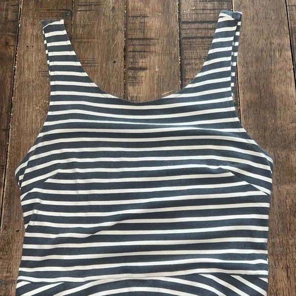 American Eagle Grey | White Striped Criss Cross Back A-Line Dress Size Small - Picture 5 of 7
